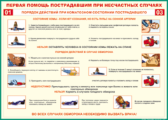Таблица "Порядок действий при коматозном состоянии пострадавшего" (100х140 сантиметров, винил) - fgospostavki.ru - Иркутск