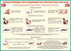 Таблица "Порядок действий при ранениях и термических ожогах" (100х140 сантиметров, винил) - fgospostavki.ru - Иркутск