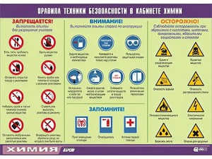 Таблица демонстрационная "Правила техники безопасности в кабинете химии" (винил 100х140) - fgospostavki.ru - Иркутск