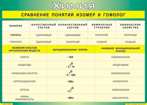 Таблица "Сравнение понятий изомер и гомолог" (100х140 сантиметров, винил) - fgospostavki.ru - Иркутск