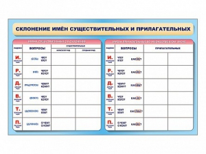 Фрагмент (демонстрационный) маркерный (двухсторонний) "Склонение имен существительных и прилагательных" - fgospostavki.ru - Иркутск