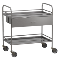 Столик манипуляционный передвижной из нержавеющей стали с бортиками, с двумя полками и выдвижным ящиком - fgospostavki.ru - Иркутск