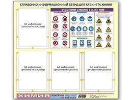 Стенд информационный "Правила техники безопасности в кабинете химии" (80х75, 4 кармана) - fgospostavki.ru - Иркутск